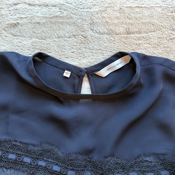 NWT REBECCA TAYLOR Lace Stripe Silk Top In Dark Navy Size XS - Picture 9 of 16